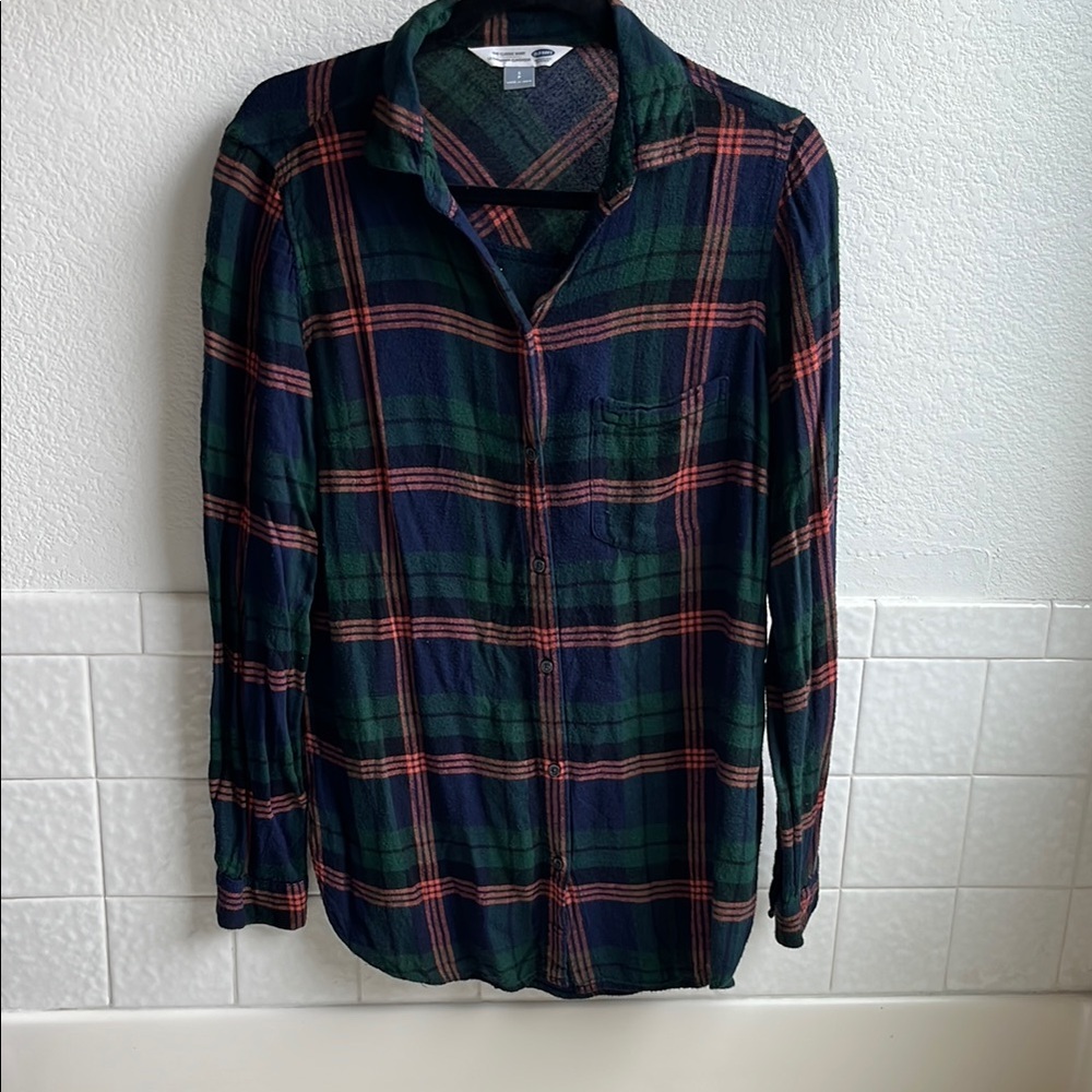 Old Navy Green and Blue Plaid Button Down Shirt